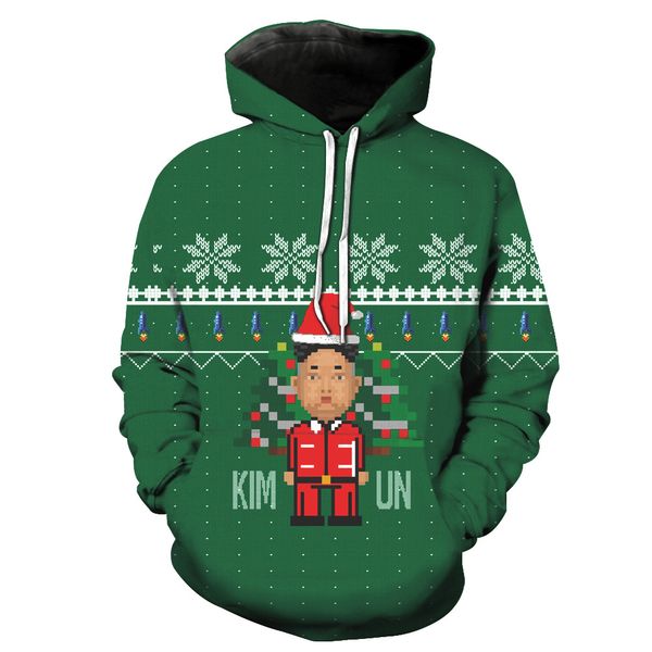 

new christmas printing series men's cardigan with hat suit tide european and american men's clothing with hat blouse hoodies, Black