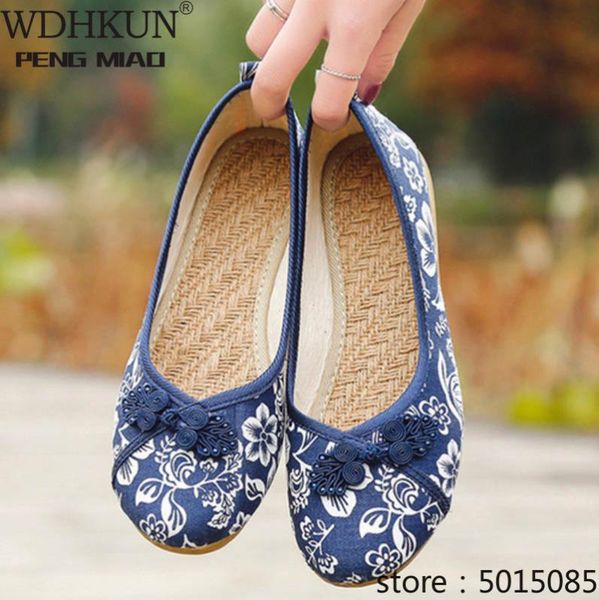 

women vintage flats autumn female canvas ethnic chinese knot slip on loafers casual comfort shoes ladies embroidered, Black