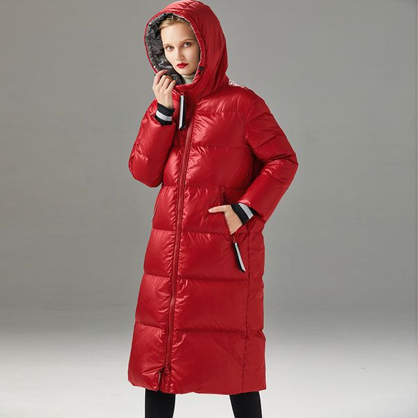 

kpop korean women's down jacket elegant female jacket long90% white duck down women's thick hooded winter parka outerwear, Black