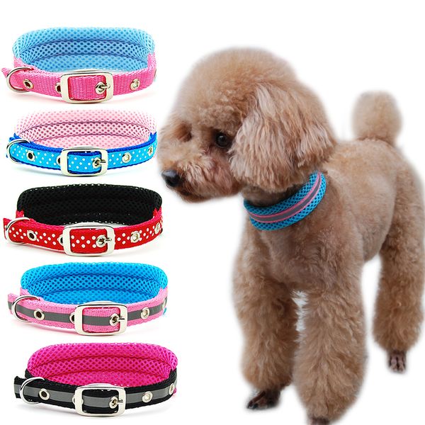 

dog collar pet adjustable mesh collar dog cat breathable padded collar reflective polka dot for puppy small medium large dogs