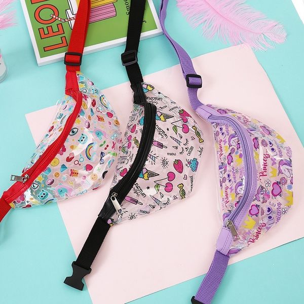 

2020 new ladies chest bag waterproof transparent cartoon running bag japanese and korean fashion chest crossbody women's