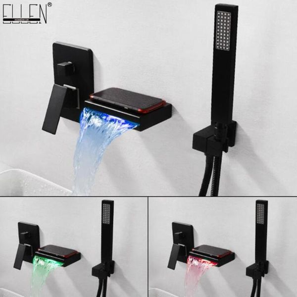 

wall mounted bathtub faucets 3 pieces led waterfall cold water mixer water temperature control led bath faucets elk077