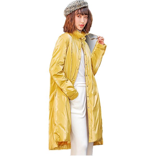 

women autumn winter coat fashionable thin cotton clothing 2020 new long section wild white duck down a version thin light v1, Black