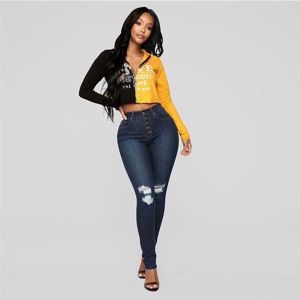 

woman jeans 2019 modis new pantalon vaquero mujer hips worn out kot pantolon bayan worn white feet pencil jeans sexy, Blue