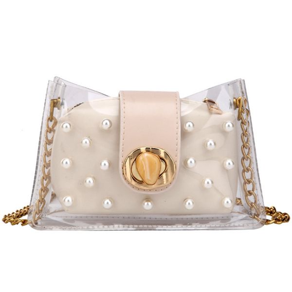 

summer new small square bag wild shoulder messenger bag chain pearl transparent