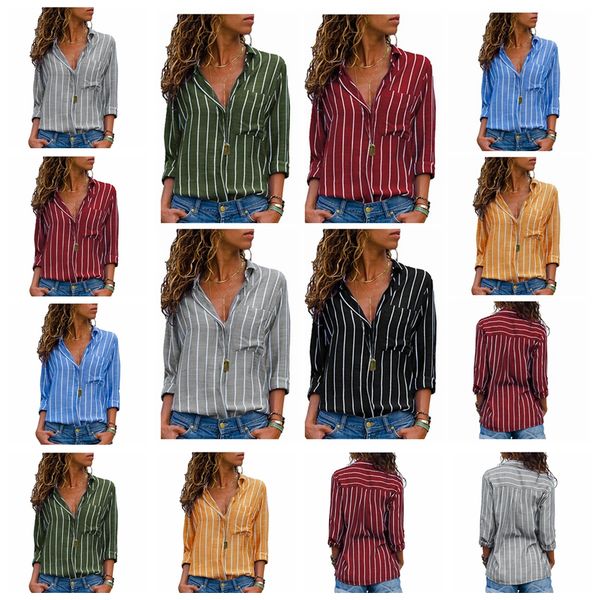 

2021 new classic fashion striped lapel long sleeve pocket button shirt, multi-color multi-code, support mixed batch, White