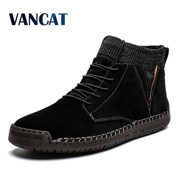 

vancat brand winter men ankle boots quality leather shoes warm men's snow boots winter shoes fur men's size 38-48, Black