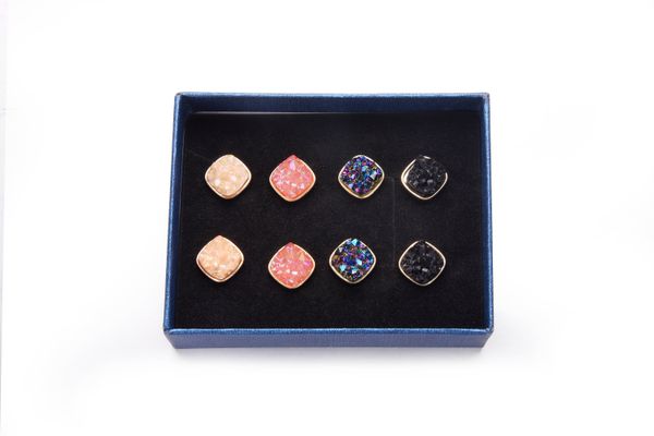 

crystal cluster square stud earrings women fashion elegant temperament stainless steel designer earrings, Golden