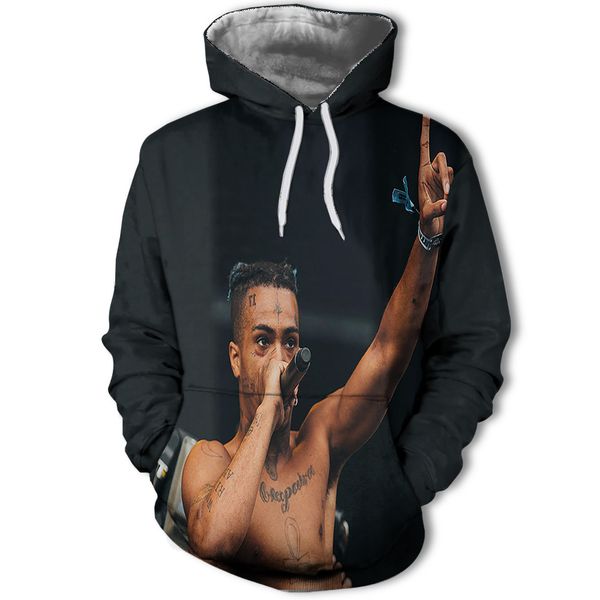 

mens designer fashionable picture handsome tattoo little brother domineering singing 3d digital printing sweater with hat, Black