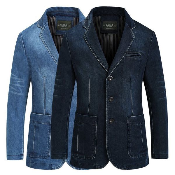 

male blazer autumn authentic casual suit cotton denim small west slim body men's jacket large size m-4xl, Black;brown