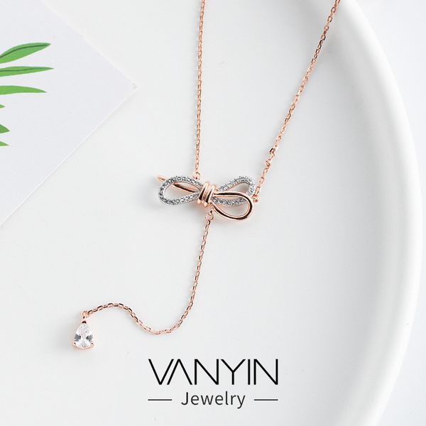

bow chain necklace for women with s925 sterling silver pendant necklace korean fashion jewelry accessories wholesalea236