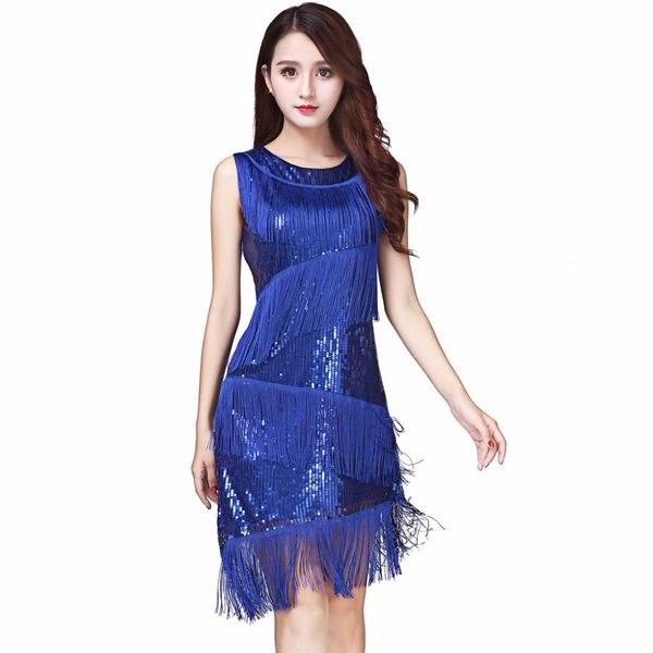 

performance women dance wear dinner dress salsa costume set sleeveless ballroom competition sequins fringes girls latin dresses, Black;red