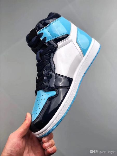 

2019 release air shoes 1 man high og unc patent basketball shoes running sneakers with og box us7-13 cd0461-401