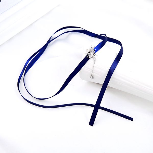 

balanbiu unique insect choker necklace for women long dark color ribbon delicate crystal brass spider necklace new fashion jewel, Golden;silver