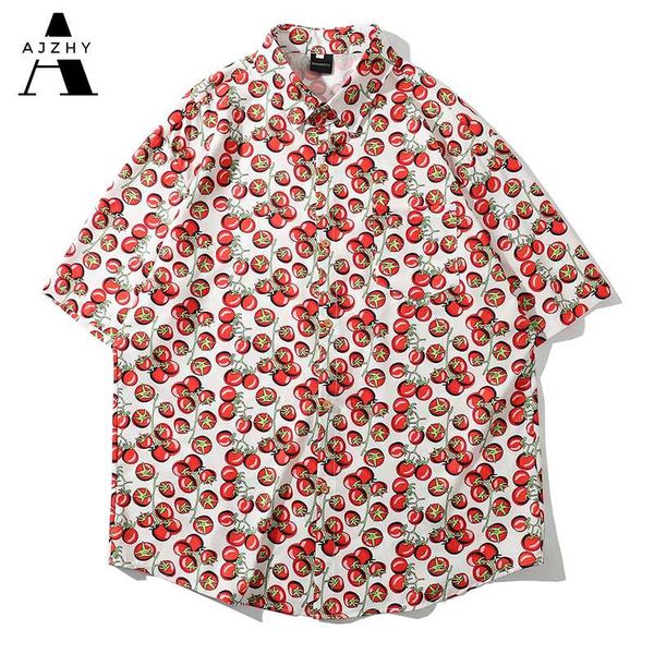 

вишневый полный принт гавайские рубашки уличная хип-хоп harajuku повседневная тропический пляж рубашка с коротким рукавом мужчины летняя мод, White;black
