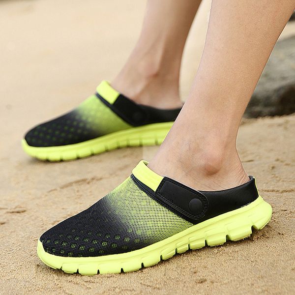 

the men women summer sandal mesh breathable padded beach flip flops shoes solid flat bath slippers, Black