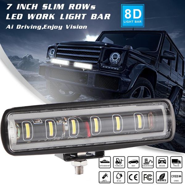 

1pc 7 inch led light bar offroad spot work light 90w barre led working lights beams car accessories for truck suv boating 1216
