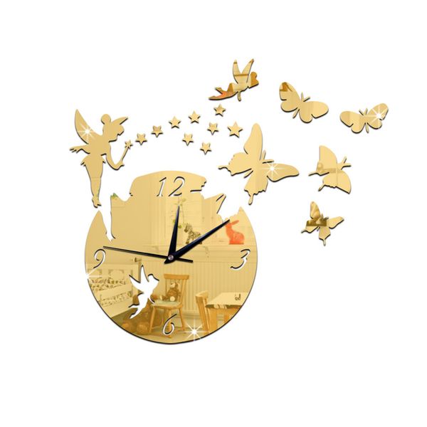 

fairy magic wand wall clock study bedroom living room background wall mirror sliver gold black sticker silent clock
