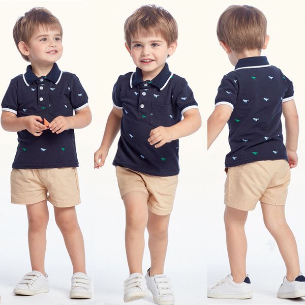 

2019 новые поступления малыша мальчик джентльмен динозавр футболка топы + твердые шорты наряды мода 5.24, White