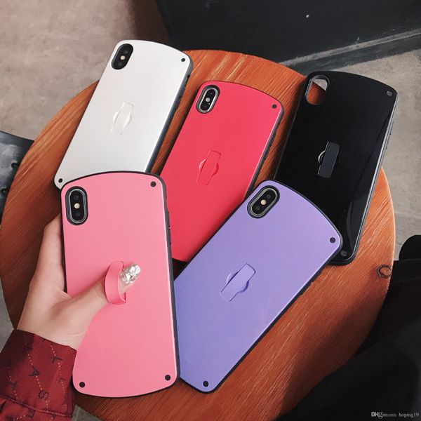 

hope simple pure-color glossy surface cover for iphone xs xr xsmax cases full protect arc finger ring cell phone cases for iphone 6 7 8 plus