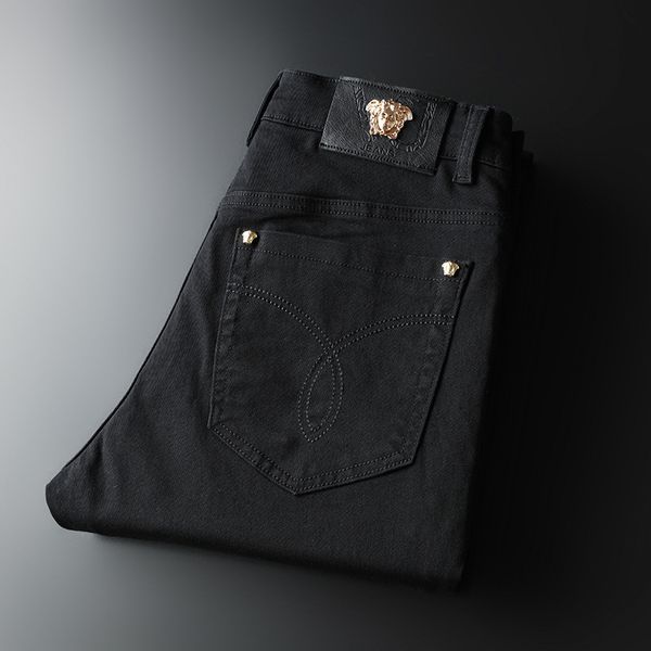 

mens designer xintang professional fashion dusha jeans small straight tube slim youth cotton black, Blue