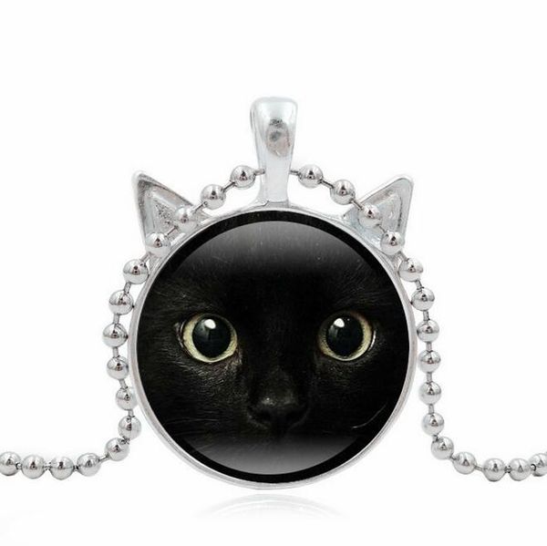 

black cat face time gem necklace cat ear pendant necklace dan372 mix order pendant necklaces, Silver