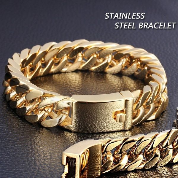 

gold plated cuban chain bracelet jewelry mens hip hop stainless steel rope chain bracelets fashion jewelry whosales, Black