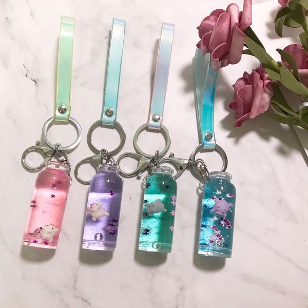 

interesting cute animal sequins key chains drift bottle moving liquid oil drop decompression funny animal keychain keyrings, Silver