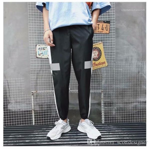 

pencil pants 3m reflective stripe print fashion style homme clothing pocket casual apparel mens casual designer, Black