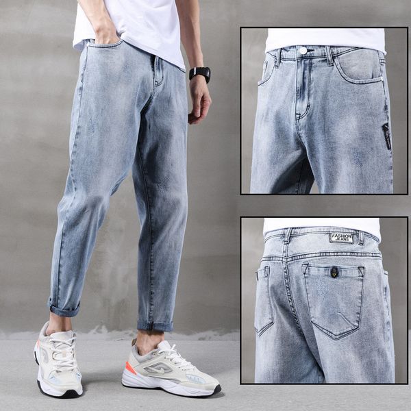 

мужская повседневная harlan jeans мода сплошной цвет свободные модные дизайнерские ноги комбинезоны мужские простые джинсы, Blue
