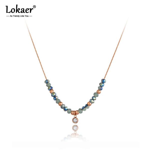 

lokaer original design titanium steel colorful crystal charm pendant necklaces trendy rose gold choker necklace for women n20112, Golden;silver