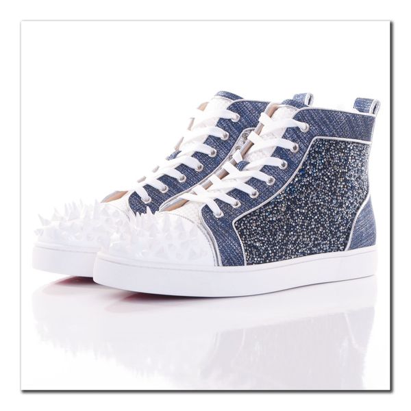 

новый конструктор luxury no limit 018 red bottom мужчины, женщины кроссовки в strass шипы high top hot !! мода париж красной подошвой обуви, Black