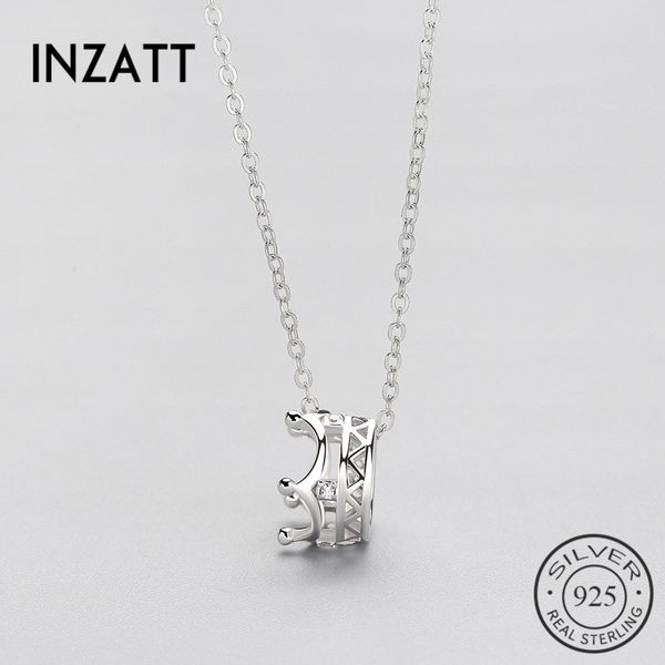 

inzatt fashion genuine 925 sterling silver zircon crown pendant necklace for women bijoux jewelry birthday party trendy gift
