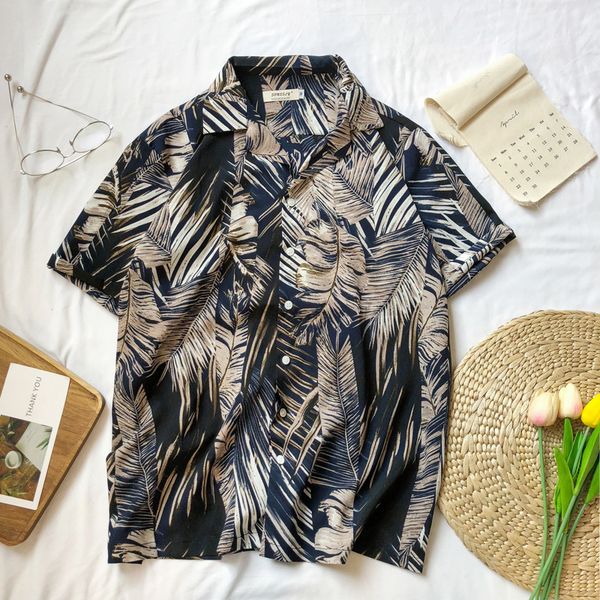 

summer new mens shirts printing mens hawaiian shirt casual -xl men shirt short sleeve, White;black
