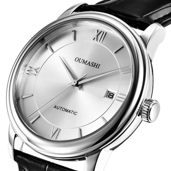 

oumashi men's automatic mechanical watch waterproof calendar watch 40mm oms33, Slivery;brown