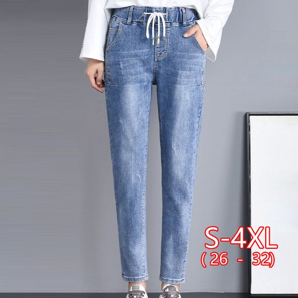 

jean woman mom jeans pants boyfriend jeans for women with high waist push up large size ladies denim 5xl 2019, Blue