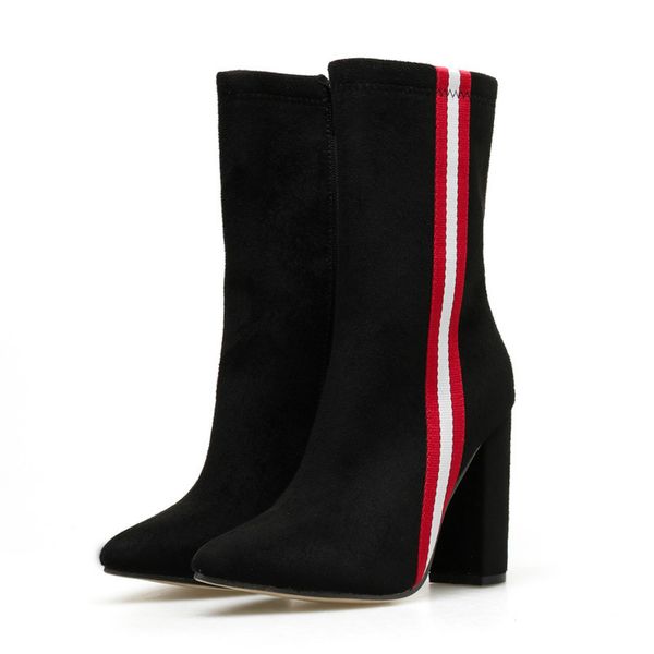 

kooan women's suede boots 2019 winter women's thick heel short tube high-heeled boots large size 42 shoes, Black