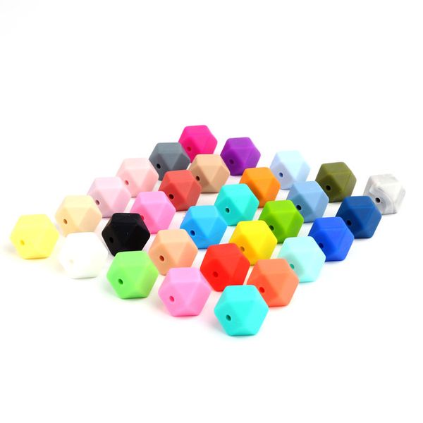 

100 pieces 14mm hexagon silicone beads teething baby teether baby diy toy baby shower gift necklace pacifier chain