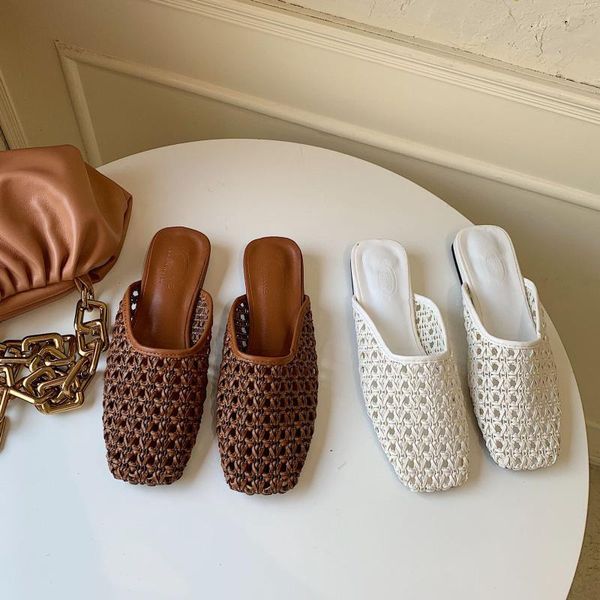 

slippers women summer high-heeled shoes lady cover toe slides pantofle low fashion heels flat 2020 luxury pu rome rubber fabric, Black