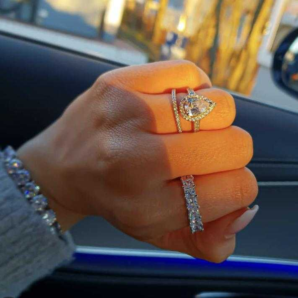 

classic drop ring finger set 925 sterling silver created moissanite wedding engagement cocktail gemstone rings for women jewelry, Golden;silver