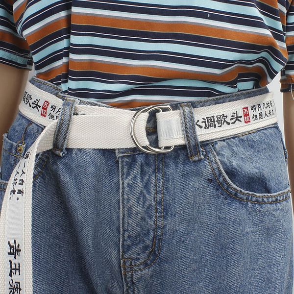 

fashion canvas belt for men women jeans harajuku chinese characters personality double ring buckle belt white waistband z30, Black;brown
