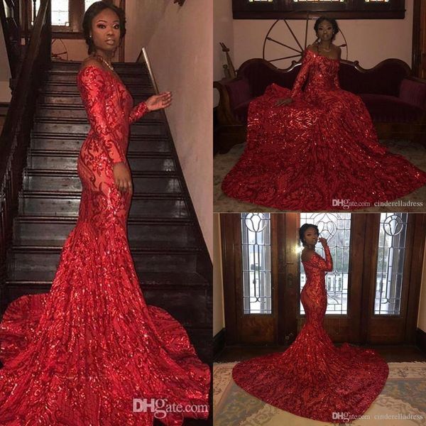 

sexy red sparkly sequined русалка пром платья плюс размер african плеча вечернее платье с длинными рукавами формальное платье партии bc2999, Black