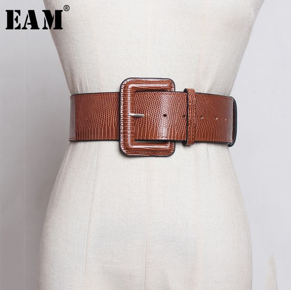 

eam] pu leather big square buckle hole wide belt personality women new fashion tide all-match autumn winter 2019 1a252, Black;brown