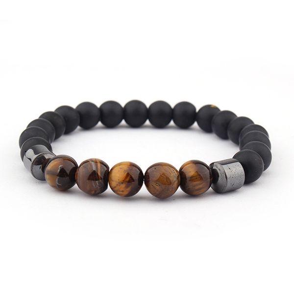 

fashion black matted stone bead bracelet natural stone tiger's eye bracelet for women men jewelry