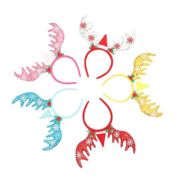 

5pcs christmas sequins snowflake headbands reindeer antler headwear snowflakes headdress christmas decoration party supplies