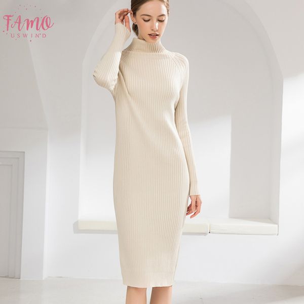 

новый 2020 женщины длинные платья весна осень водолазка повседневная прямая дамы вязание пуловер элегантная мода dr4654, Black;gray