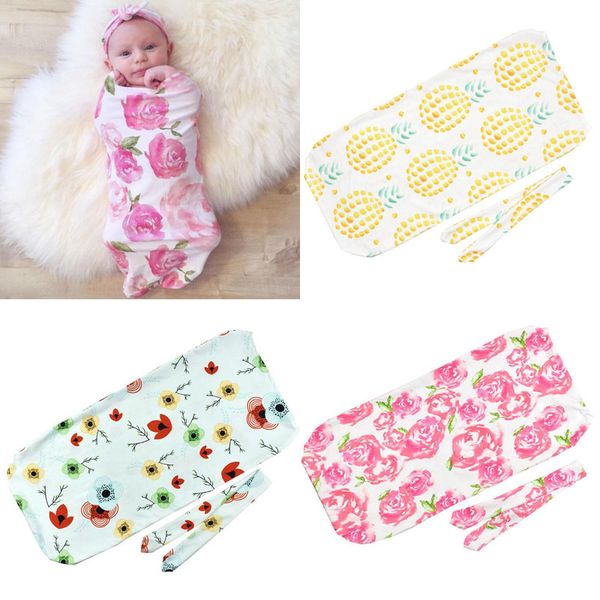 

ins infant baby swaddle sleeping bags baby boys girls muslin blanket + headband newborn baby soft cotton cocoon sleep sack 2pcs set 14696
