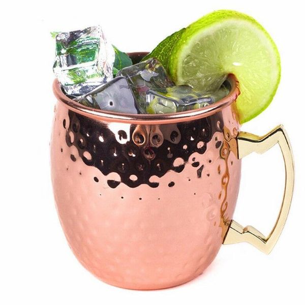 530 mL Moscow Mule Caneca inoxidável Caneca martelado aço Beer Cup Ice Coffee Tea chapeamento Hammered Tambor Cocktail Drink Cups CCA11330-A 60pcs