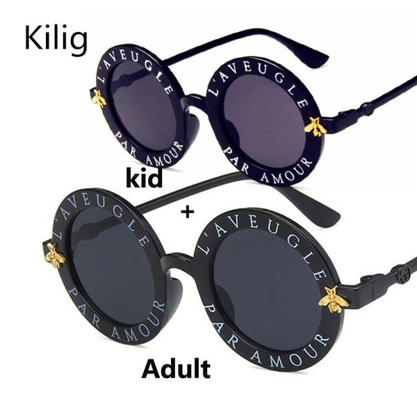 

kilig retro round sunglasses women 2019 brand designer bee vintage kid sun glasses boys girls new parent-child suit uv400 frldm, Blue