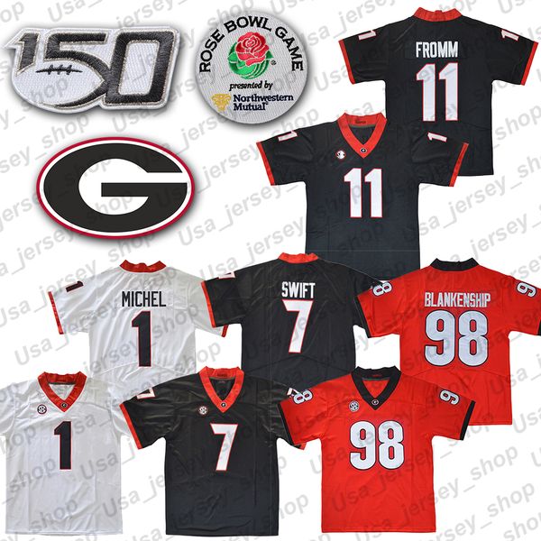 

Ncaa georgia bulldog 11 jake fromm 7 dandre wift 1 michel black red white uga ro e bowl 150th jer ey